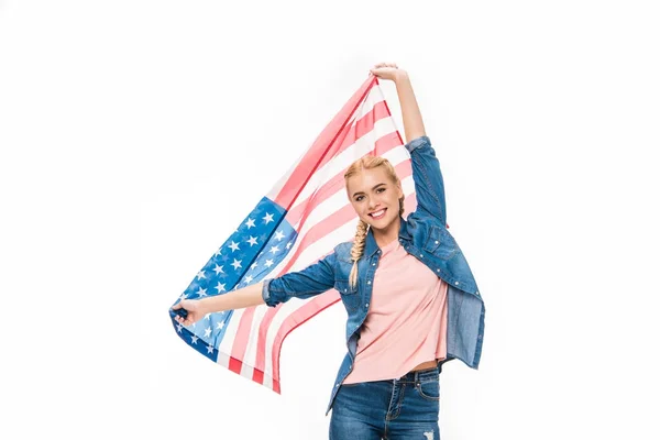 Young woman with us flag — Stock Photo, Image