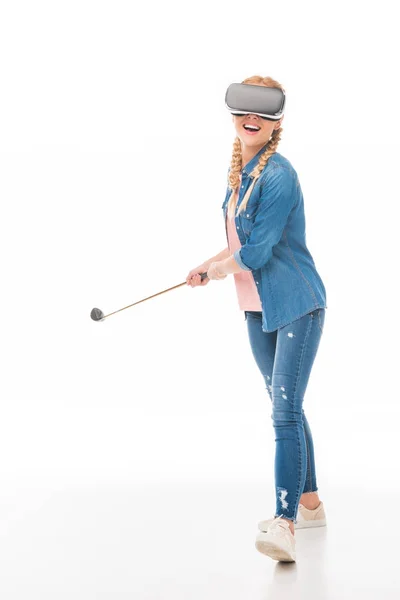 Meisje in virtual reality headset — Stockfoto