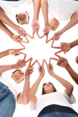 volunteers assembling star of peace gestures clipart