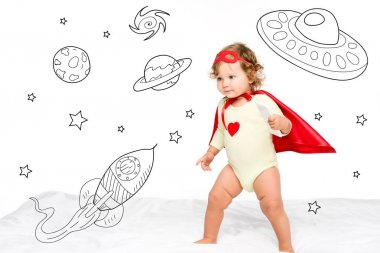 toddler in superhero costume clipart