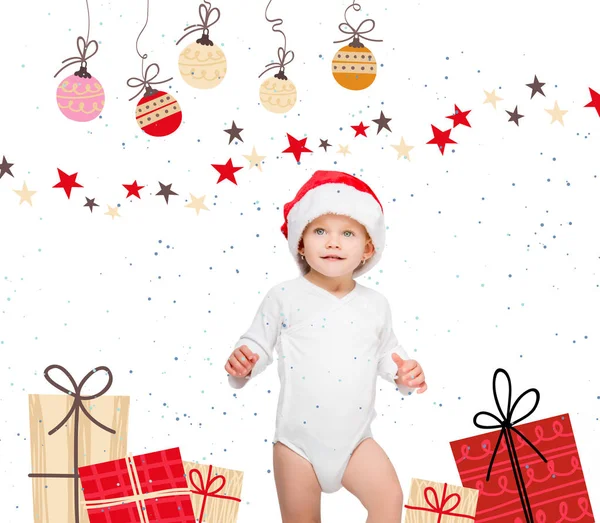 Baby mit Weihnachtsmütze — Stockfoto