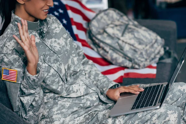 Soldier making video call — Stock Photo, Image