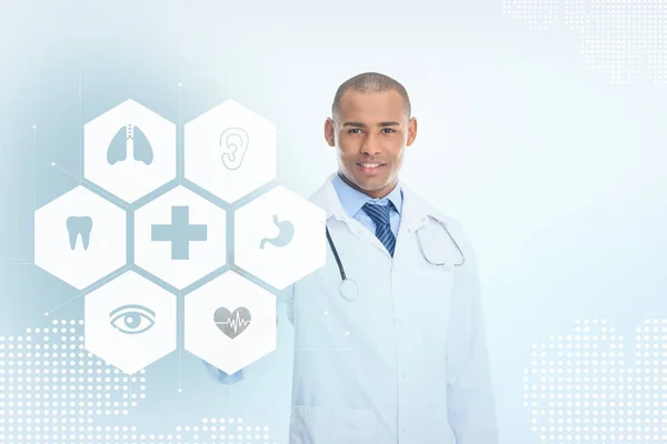 Pointing african american doctor — Stock Photo, Image