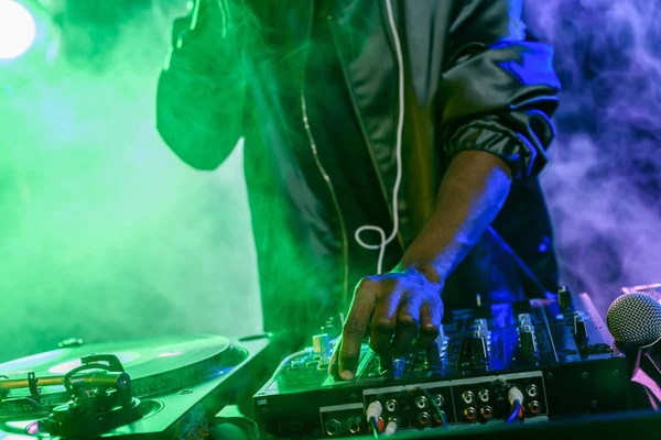 DJ with sound mixer on concert — Stock Photo, Image
