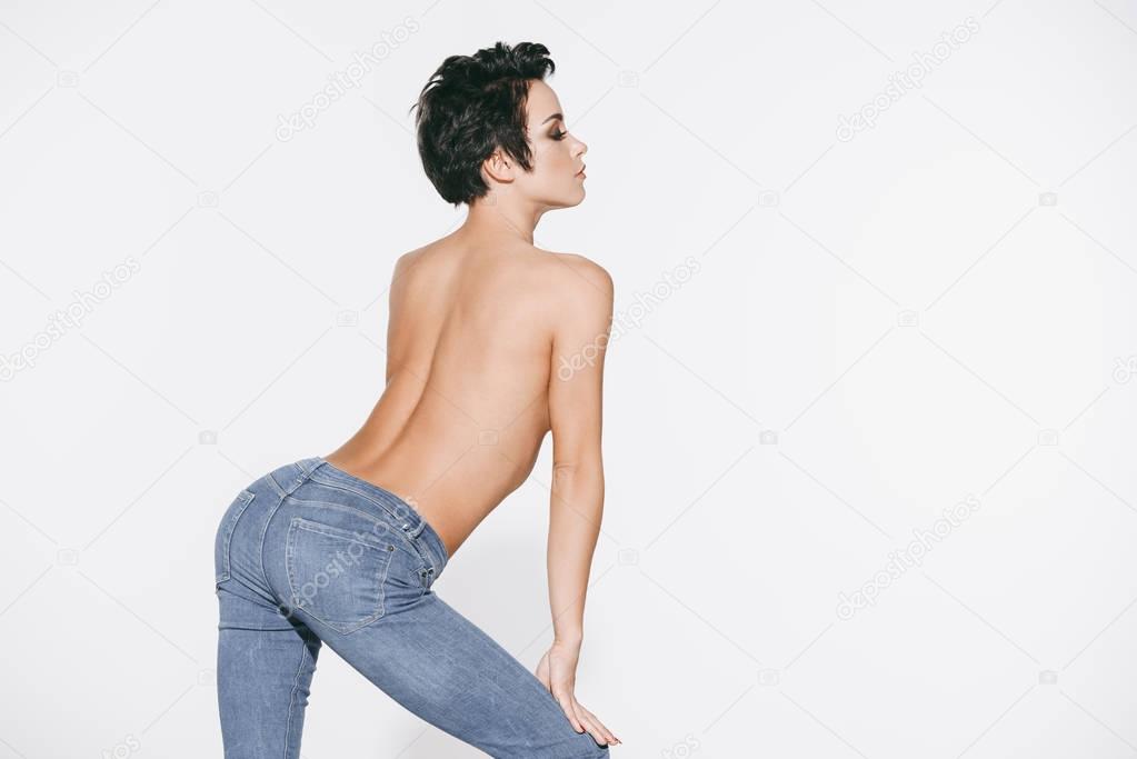 topless girl in jeans