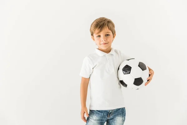 Criança com bola de futebol — Fotografia de Stock