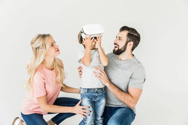 Familie med vr headset - Stock-foto