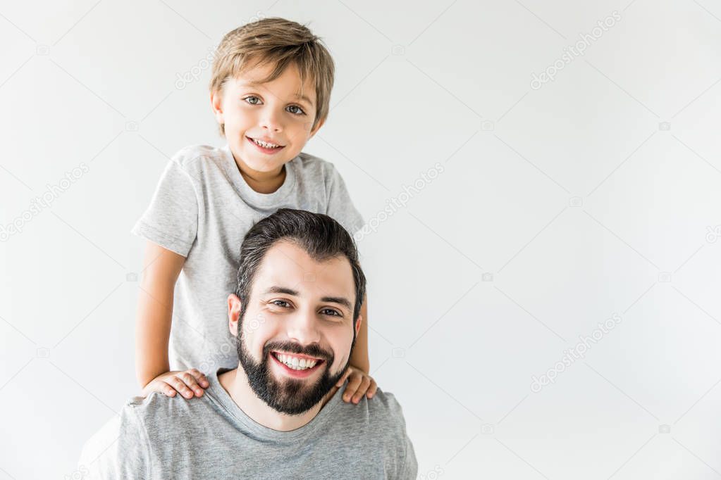 happy father and son