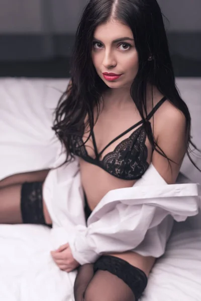 Girl in black sexy lingerie — Stock Photo, Image