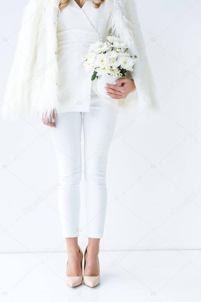 stylish woman with white flowers