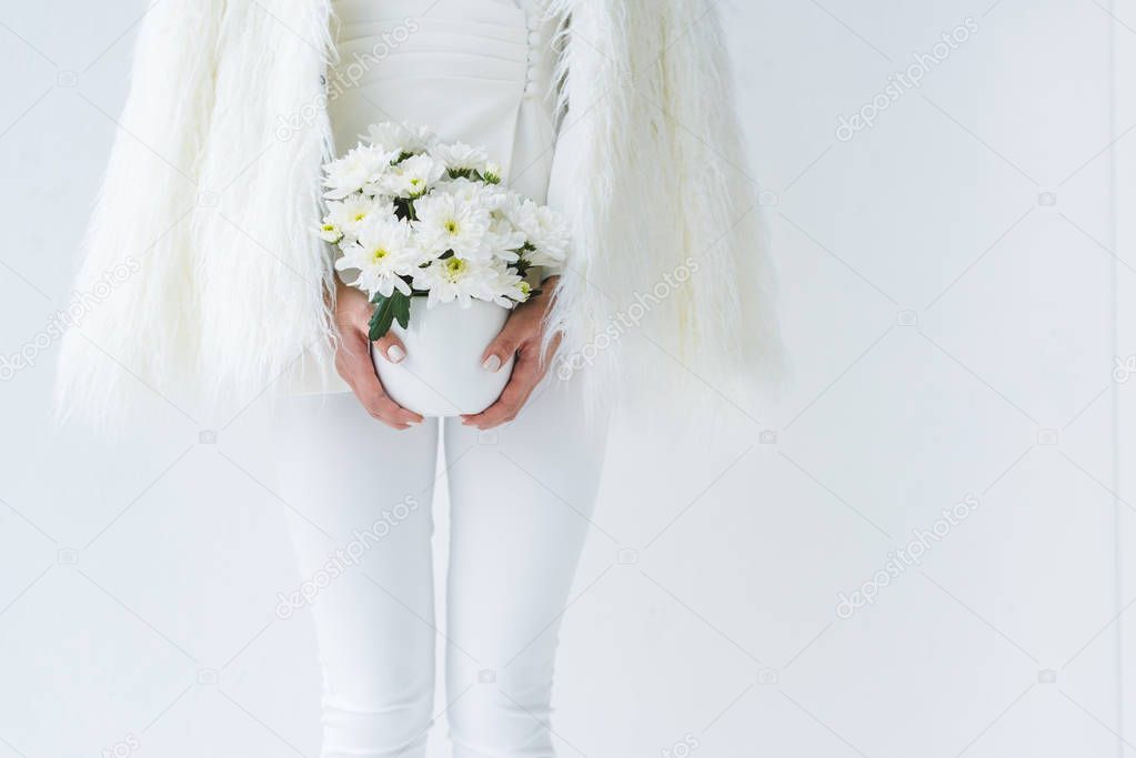 fashionable woman with white flowers