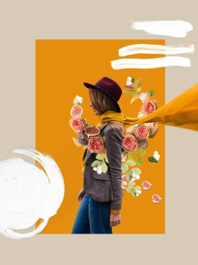 stylish girl in fedora hat clipart