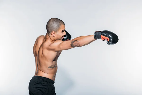 African American Sportsman Boxing White — Stock Photo, Image