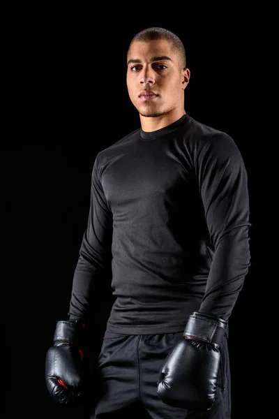 Athletic African American Boxer Black Sportswear Isolated Black — Stock Photo, Image