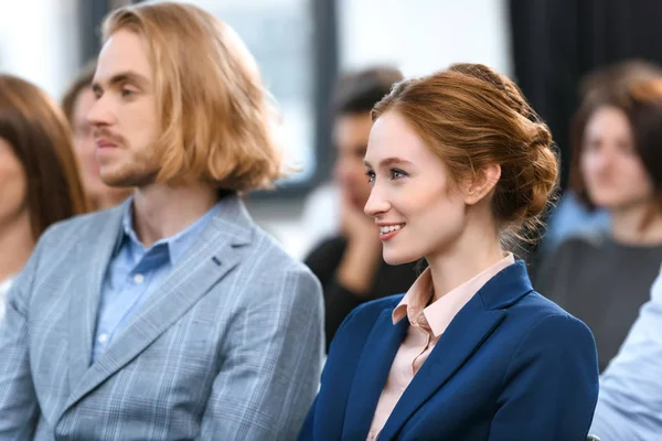 Man Woman Formal Suits Sitting Each Other Meeting — Stock Photo, Image