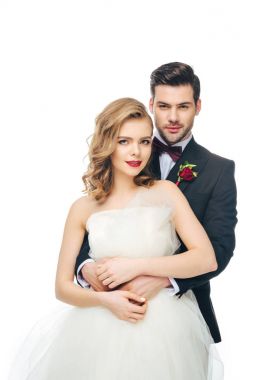 şehvetli gelin ve damat üzerinde beyaz izole portresi