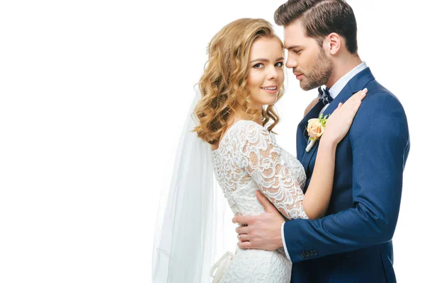 Şehvetli Gelin Damat Üzerinde Beyaz Izole Portresi — Stok fotoğraf