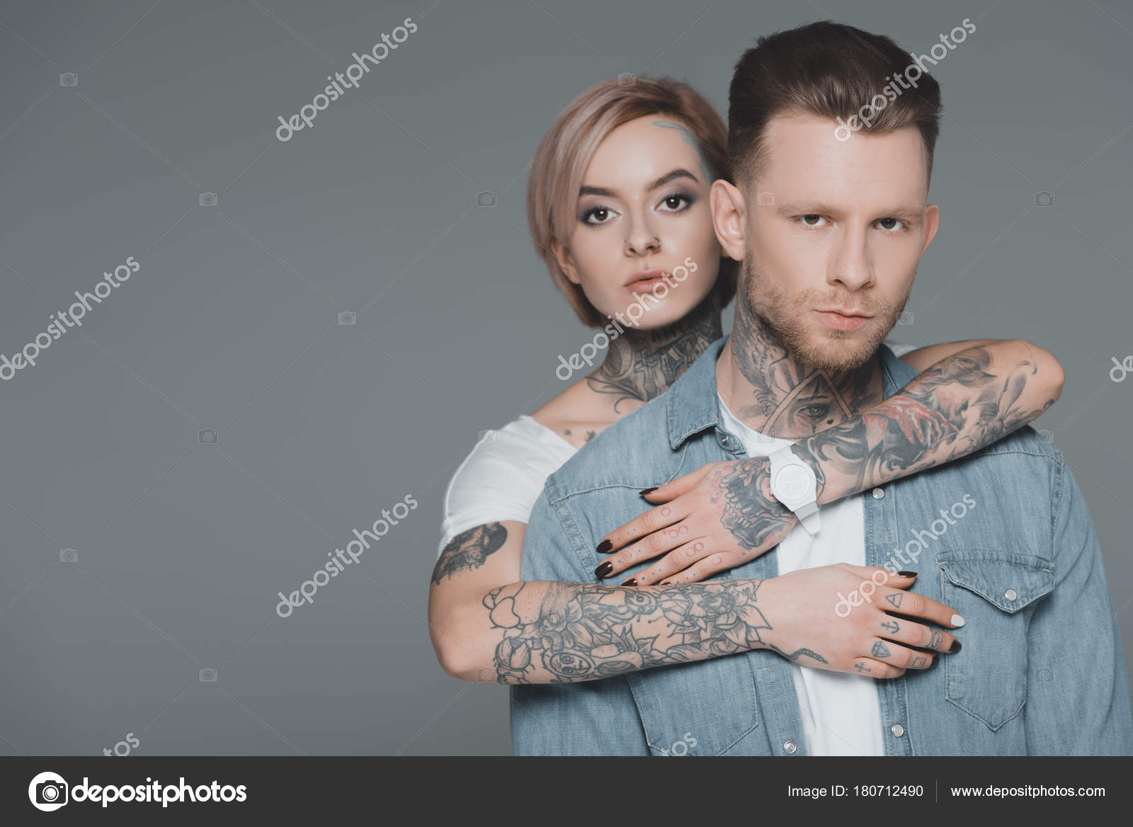 Stylish Young Couple Tattoos Hugging Looking Camera Isolated Grey Stock Photo by ©AllaSerebrina 180712490 Stylish Young Couple Tattoos Hugging Looking Camera Isolated Grey Stock Photo by ©AllaSerebrina 180712490