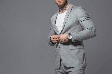 kırpılan görünümü gri izole gri elbiseli şık iş adamı