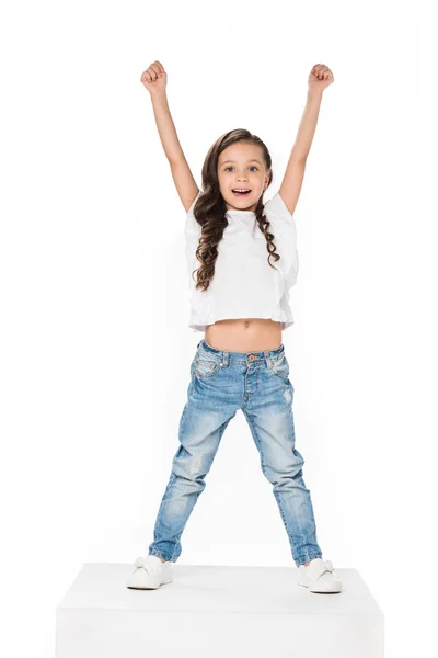 Happy Child Outstretched Arms Isolated White — Stock Photo, Image