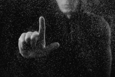 cropped shot of person touching frosted glass with finger clipart