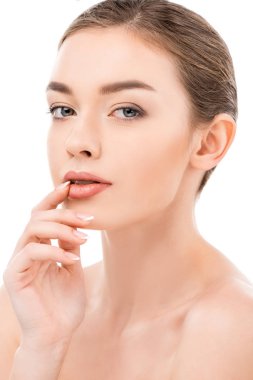 beyaz izole mükemmel temiz cilt ile güzel kız