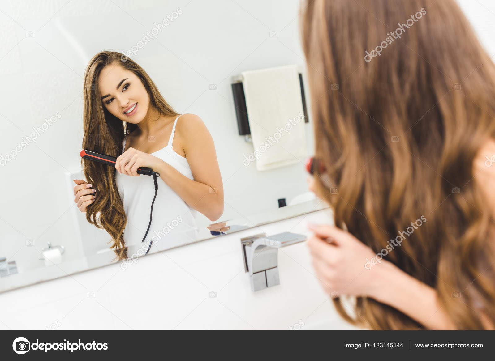 Smiling Woman Straightening Hair Hair Straightener Home Stock Photo by ©AllaSerebrina 183145144 Smiling Woman Straightening Hair Hair Straightener Home Stock Photo by ©AllaSerebrina 183145144