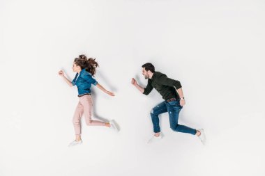 izole üzerinde beyaz çalıştırmak gibi davranarak çift Üstten Görünüm