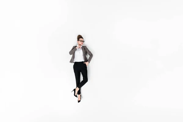 Top View Stylish Young Businesswoman Isolated White — Free Stock Photo