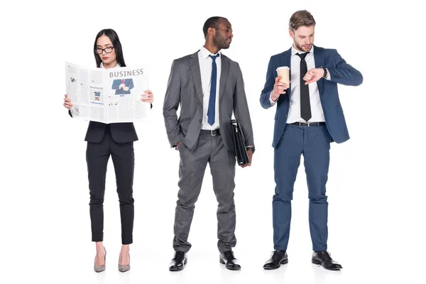 Grupo Empresários Multiculturais Isolados Branco — Fotografia de Stock