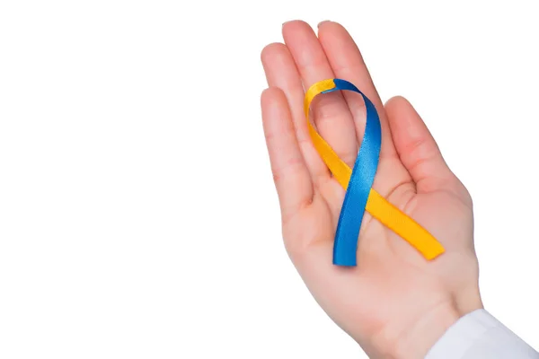 Female Hand Syndrome Day Ribbon Isolated White — Stock Photo, Image
