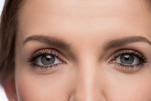 Close View Beautiful Young Woman Grey Eyes — Stock Photo, Image