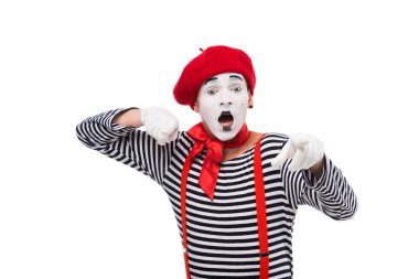 şok MIME beyaz izole kamera işaret