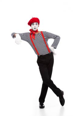 mime pretending leaning on something isolated on white clipart