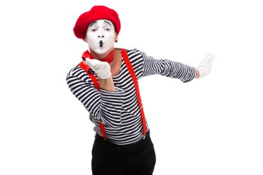mime sending air kiss isolated on white clipart