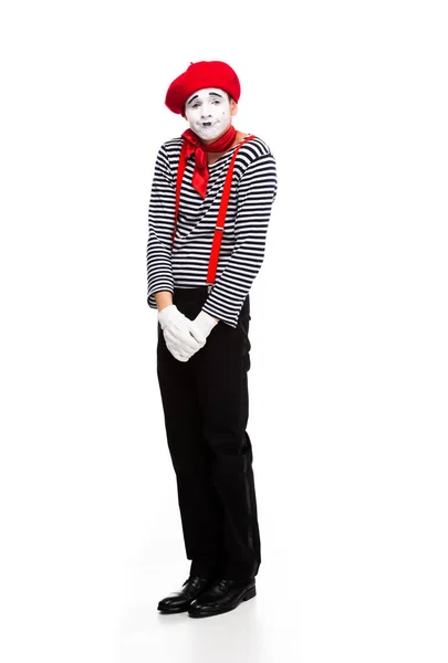 Grimacing Mime Standing Isolated White — Stock Photo, Image