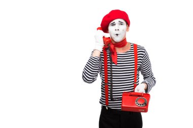 beyaz izole sabit telefonla konuşurken MIME
