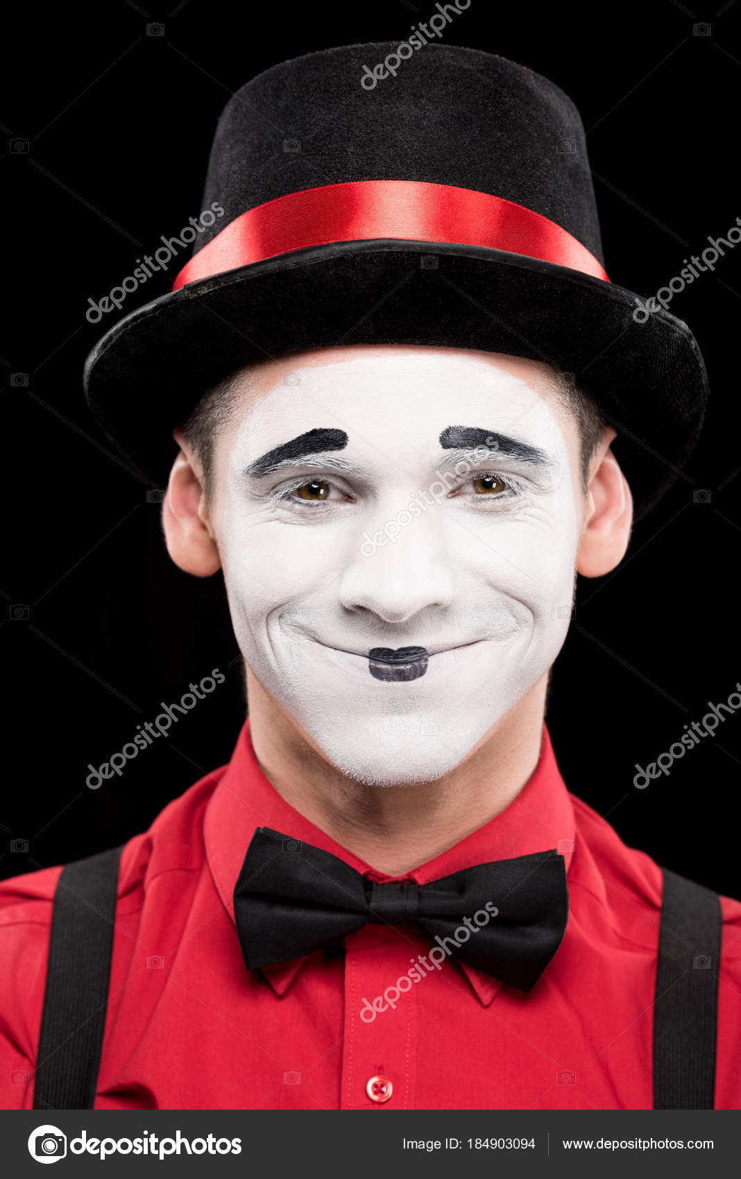 Portrait Smiling Mime Makeup Isolated