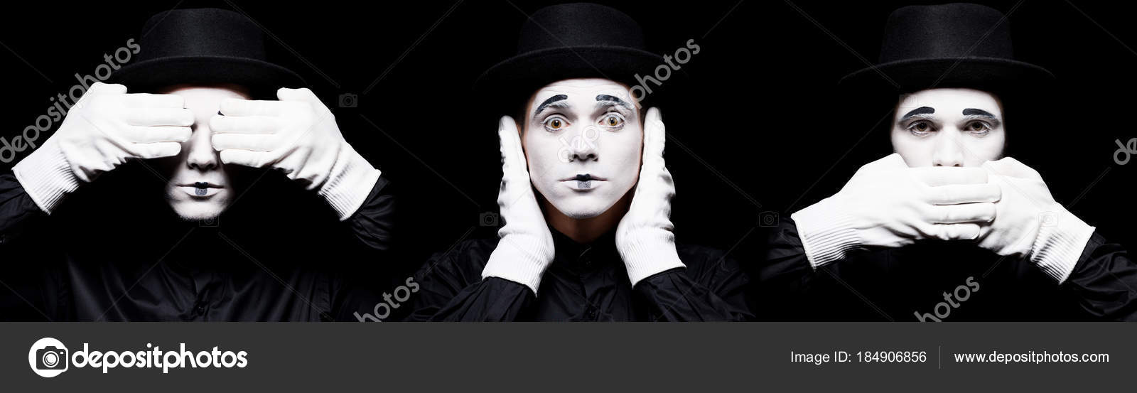 Mime Showing See Evil Hear Evil Speak Evil Isolated Black Stock Mime Showing See Evil Hear Evil Speak Evil Isolated Black Stock