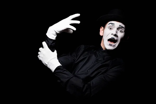 Scared Mime Hand Monster Looking Camera Isolated Black — Stock Photo, Image