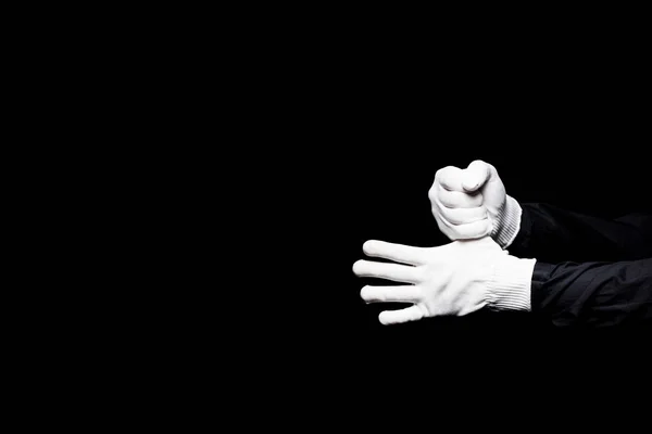 Обрізане Зображення Mime Приховує Великий Палець Ізольовано Чорному — стокове фото
