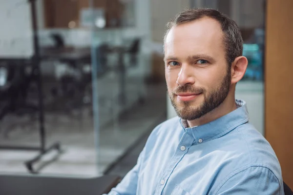 Close Portrait Handsome Successful Businessman Office — Stock Photo, Image