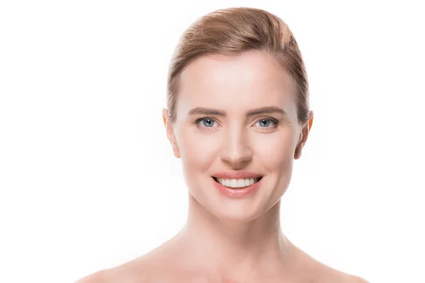 Portrait Woman Fresh Clean Skin Isolated White — Stock Photo, Image