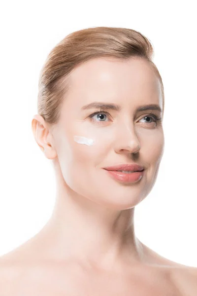 Woman Cream Face Isolated White — Stock Photo, Image