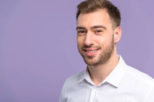 Smiling Young Man Isolated Violet — Stock Photo, Image