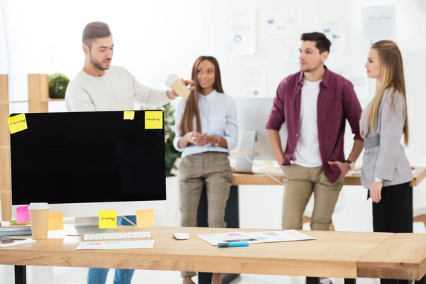 Selektivt Fokus Grupp Unga Snygga Multiracial Business Människor Office — Stockfoto