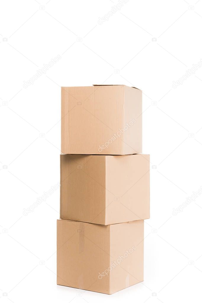 stacked cardboard boxes, isolated on white