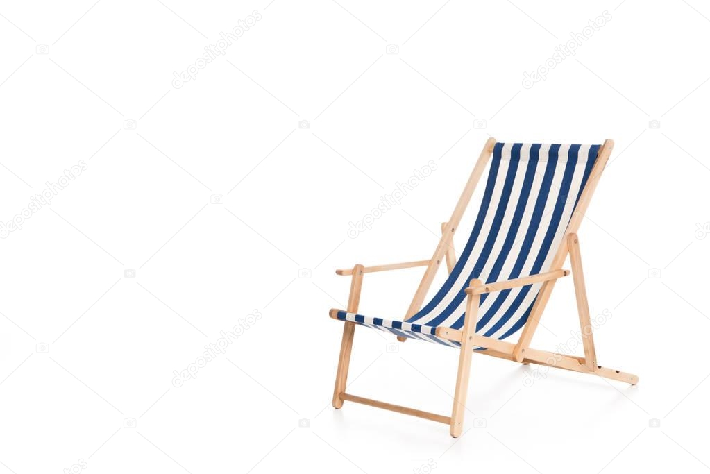 one striped beach chair, isolated on white