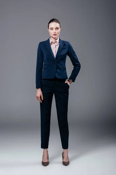 Attractive Adult Businesswoman Stylish Suit Grey — Stock Photo, Image