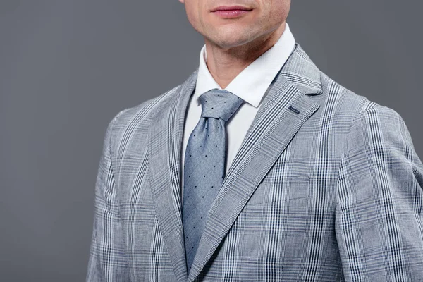cropped shot of handsome businessman isolated on grey